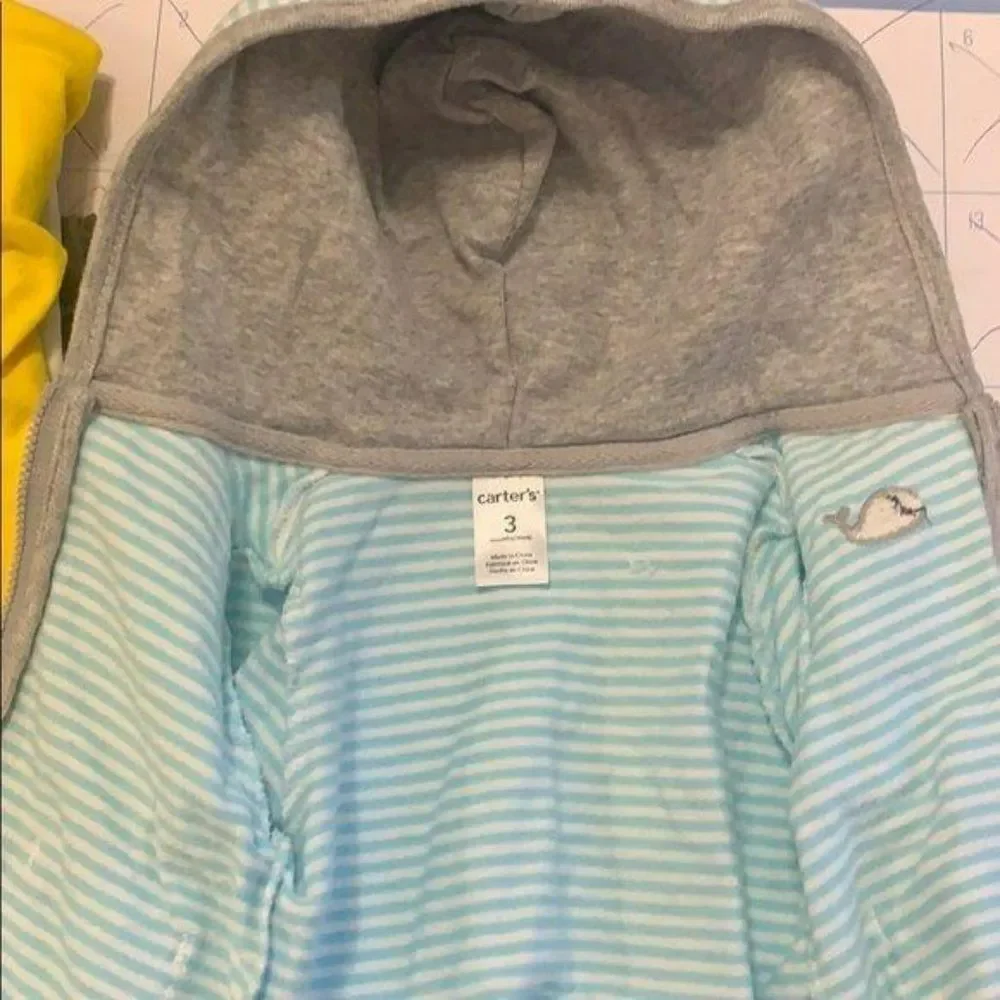 Carter’s Jacket Boys Teal Striped‎ Whale Hooded Coat Size 3 Months